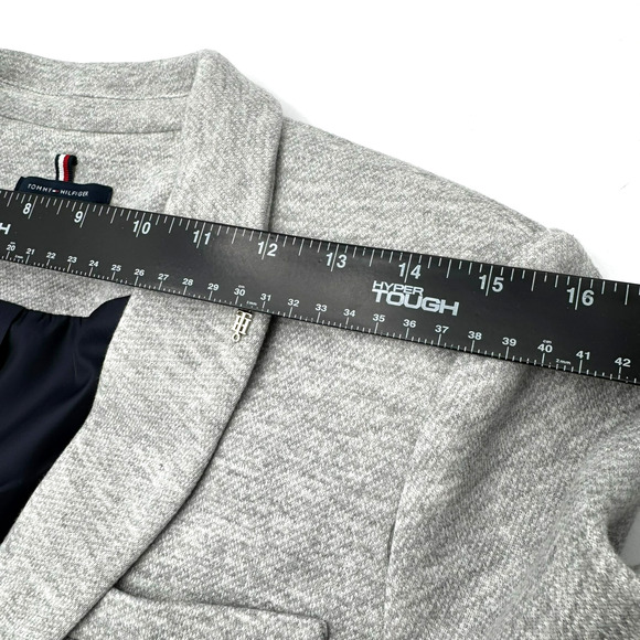 TOMMY HILFIGER Blazer Jacket‎ Women's 12 Gray Navy Preppy Elbow Patches Fitted - Picture 12 of 14